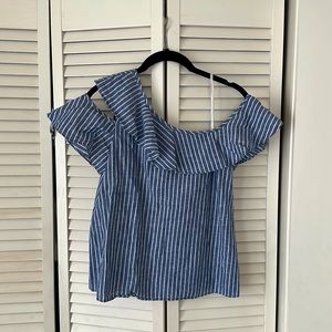 Madewell Blue + White Striped Off-Shoulder Top